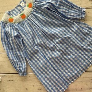 Pumpkin Blue Gingham Smocked Dress
